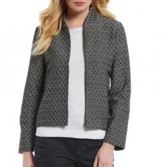 Eileen Fisher full-zip Pattern jacket black & white organic cotton PL Office - Picture 2 of 12